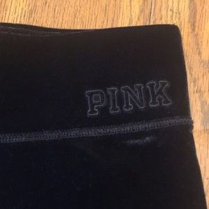 Pink black velvet leggings.